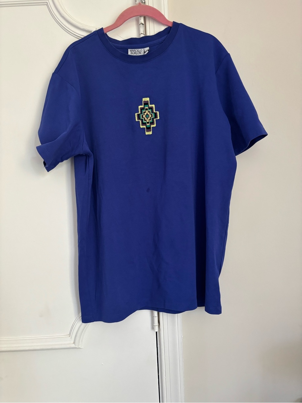 Marcelo Burlón blue  Short Sleeve Tee with Geometric Chest Patch